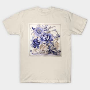 Blue and White Chinoiserie Style Peonies T-Shirt